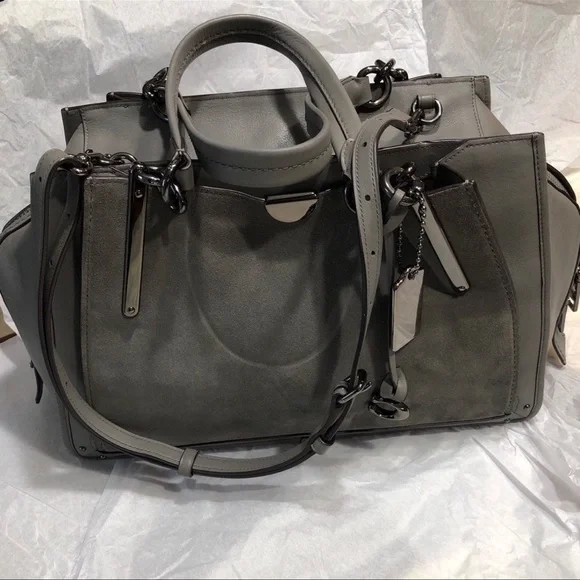 COACH Gray Dreamer Mixed Leather Satchel - Picture 8 of 10